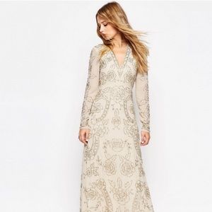 Needle and & Thread embellished cream dress beaded